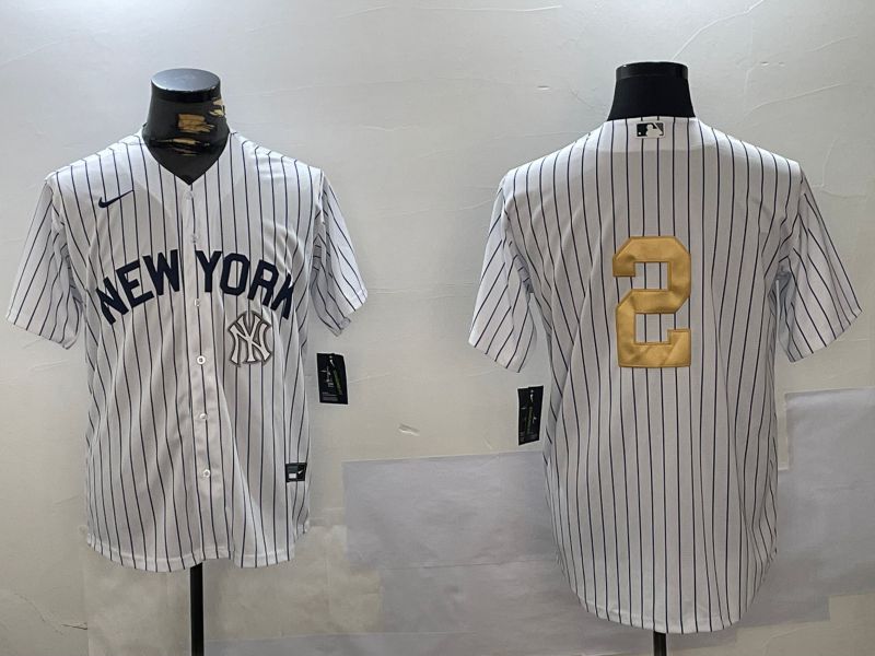 Men New York Yankees #2 Jeter White Stripe Fashion Nike 2024 MLB Jersey style 8